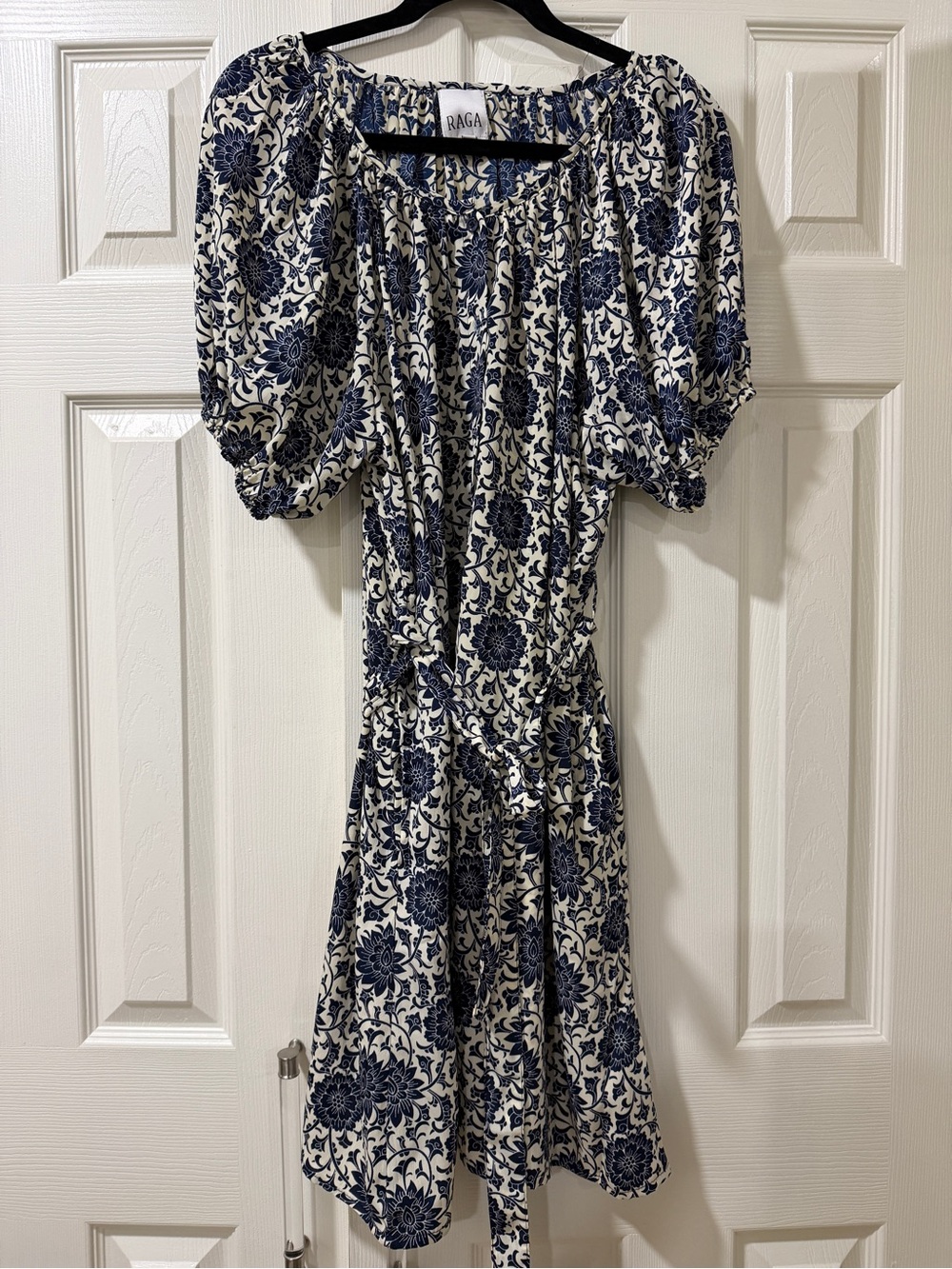 RAGA Navy and Cream Floral Puff-Sleeve Dress